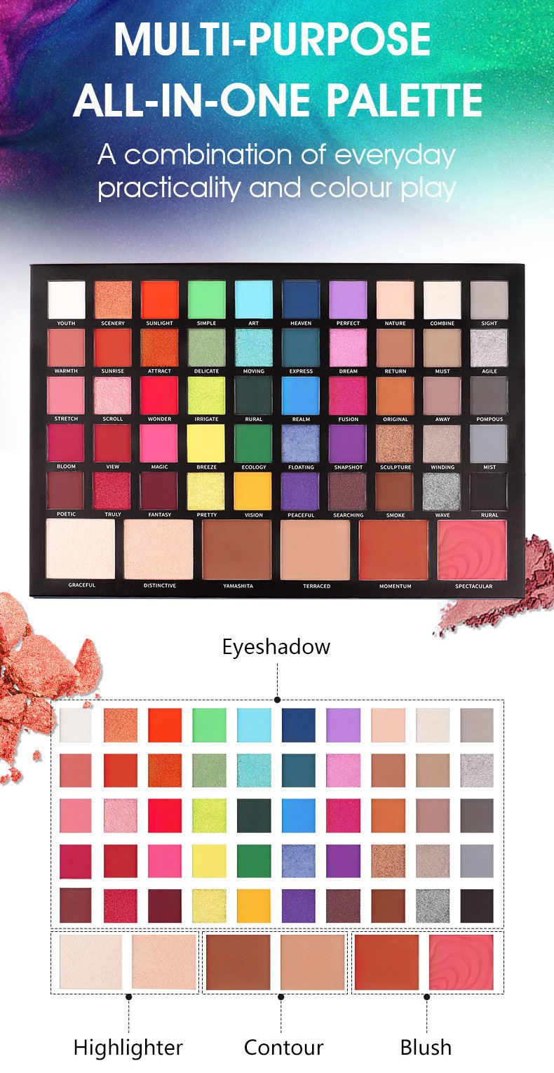 IMAGIC 56-Color All-in-One Makeup Palette | Comprehensive Eyeshadow, Highlighter, Blusher, Contour Kit | Professional Pigmented Colors for Every Look - Image 5